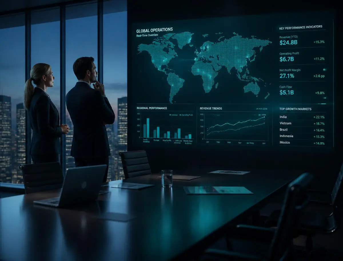 Swytch advisory team reviewing a global digital value dashboard